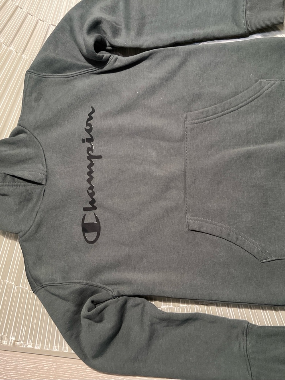 Champion Kids Pullover Hoodie in Dark Green with Black Script
